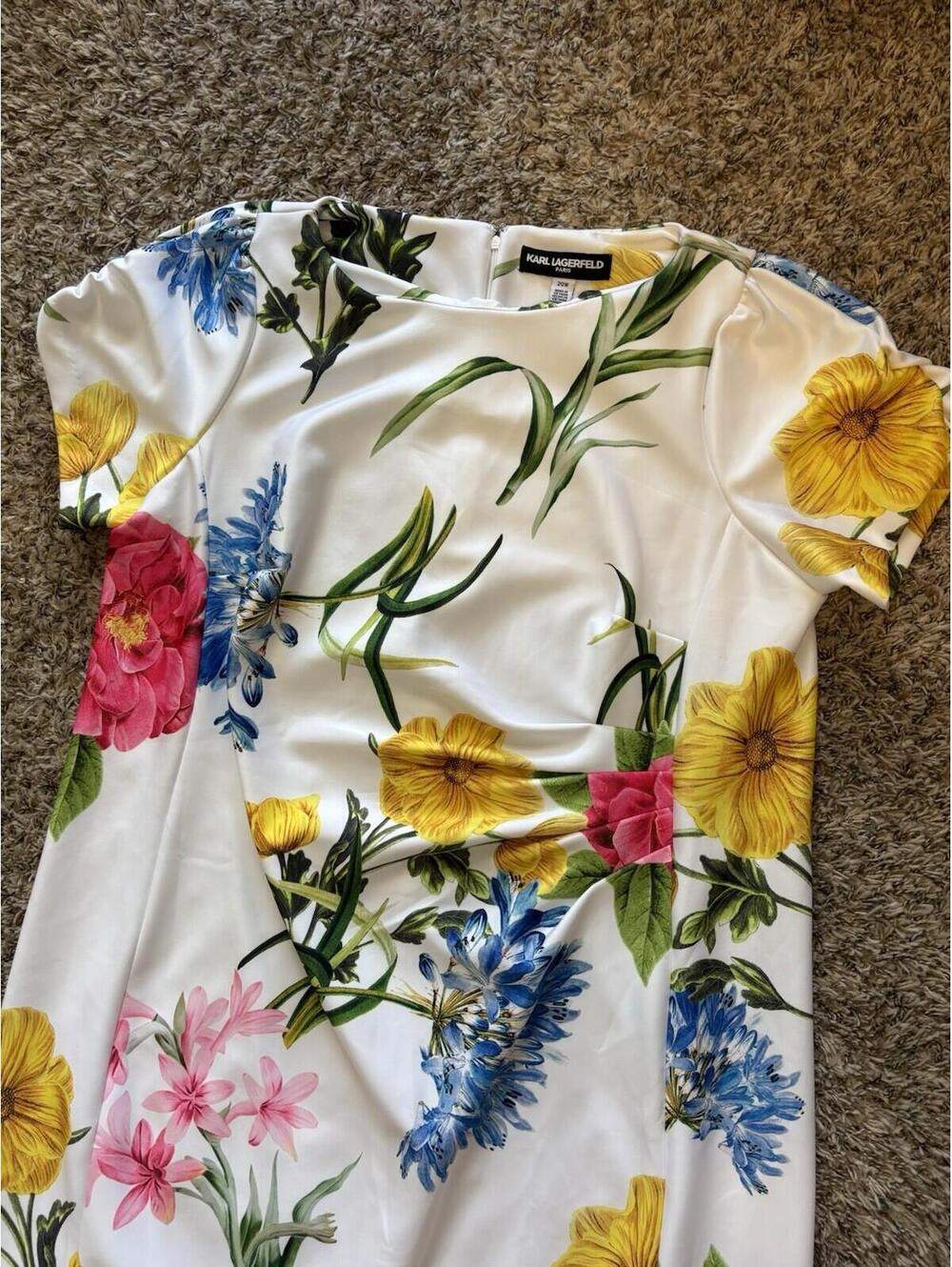 Karl Lagerfeld Paris Floral White Colorful Dress Knee Length Women's Size 20W - Picture 5 of 10